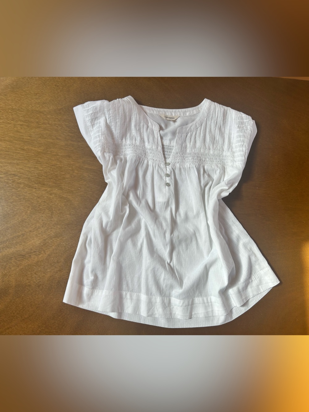 Lucky Brand White Cotton Pintuck Peasant Blouse